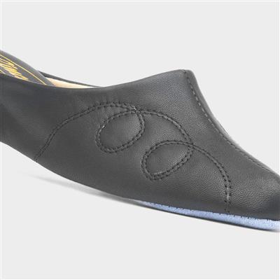 Mahon Womens Black Mule Leather Slipper
