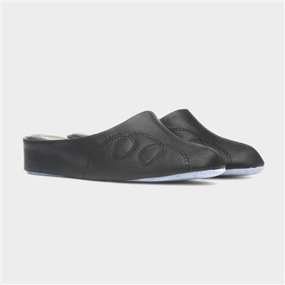 Mahon Womens Black Mule Leather Slipper