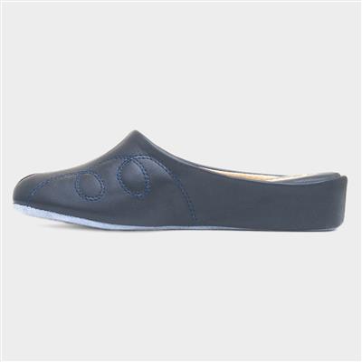 Mahon Womens Navy Mule Leather Slipper