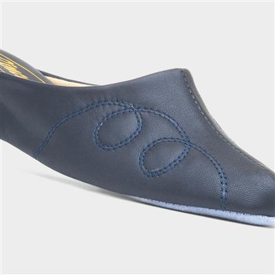 Mahon Womens Navy Mule Leather Slipper
