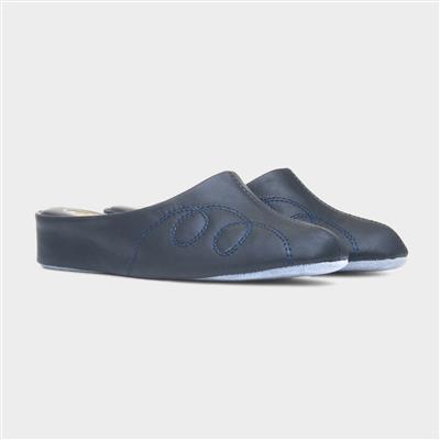 Mahon Womens Navy Mule Leather Slipper