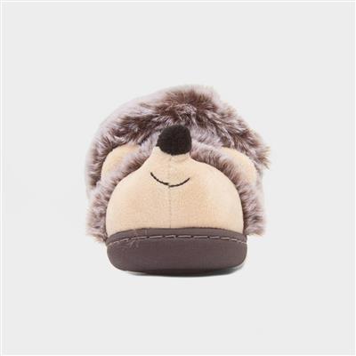 Kids Dark Brown Hedgehog Slipper