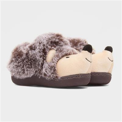Kids Dark Brown Hedgehog Slipper
