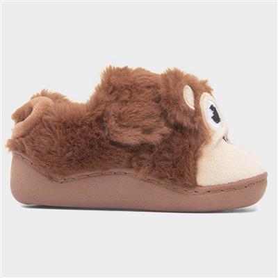 JuJu Kids Brown Easy Fasten Monkey Slipper 69817 Shoe Zone
