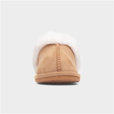 Womens Tan Faux Fur Mule Slipper