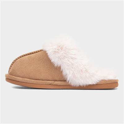 Womens Tan Faux Fur Mule Slipper
