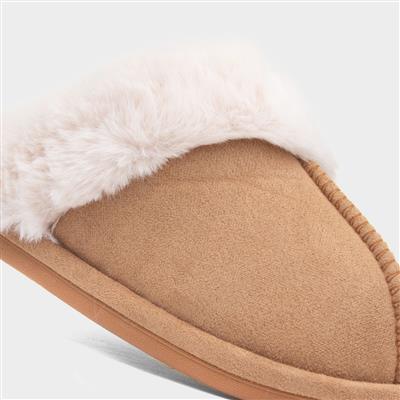 Womens Tan Faux Fur Mule Slipper