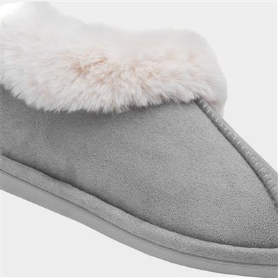 Womens Grey Faux Fur Full Slipper
