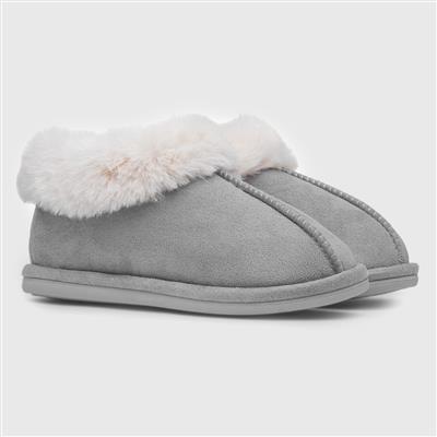 Womens Grey Faux Fur Full Slipper