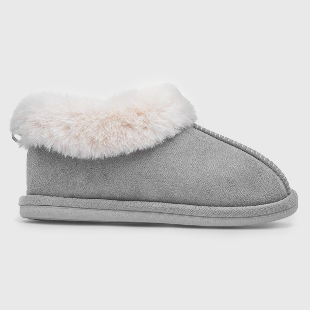 Womens Grey Faux Fur Full Slipper