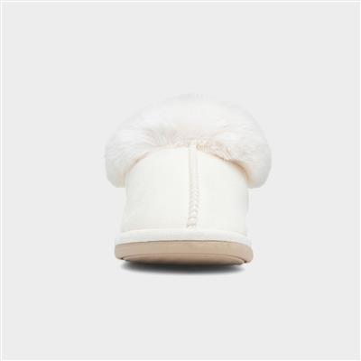 Womens Cream Faux Fur Full Slipper