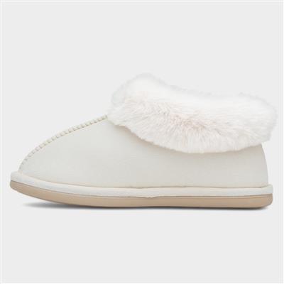 Womens Cream Faux Fur Full Slipper