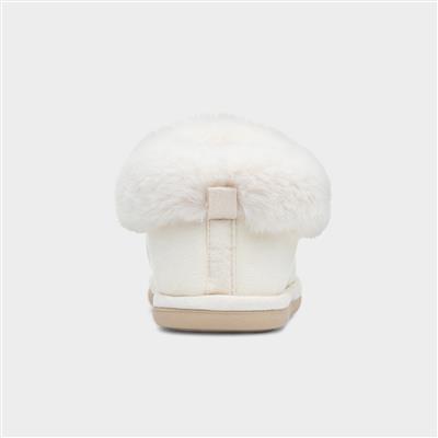 Womens Cream Faux Fur Full Slipper