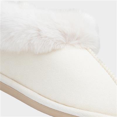Womens Cream Faux Fur Full Slipper