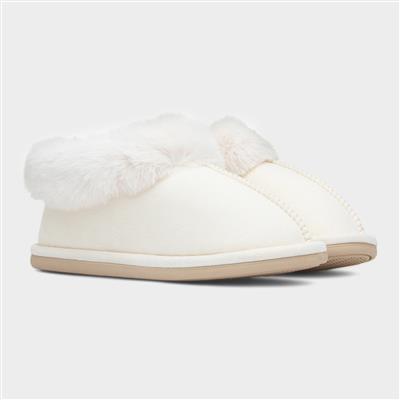 Womens Cream Faux Fur Full Slipper