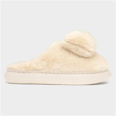 Womens Beige Teddy Bear Mule Slipper