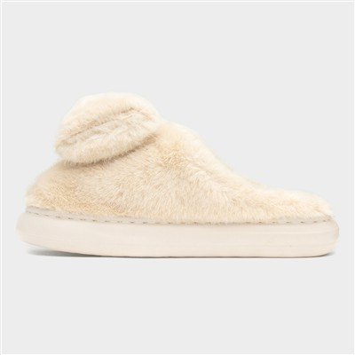 Womens Beige Teddy Bear Mule Slipper