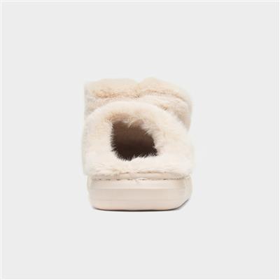 Womens Beige Teddy Bear Mule Slipper