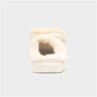 Womens Beige Teddy Bear Mule Slipper