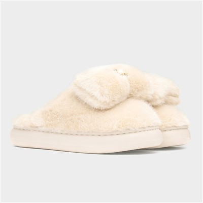 Womens Beige Teddy Bear Mule Slipper