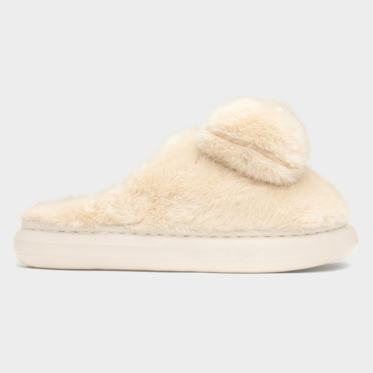Womens Beige Teddy Bear Mule Slipper