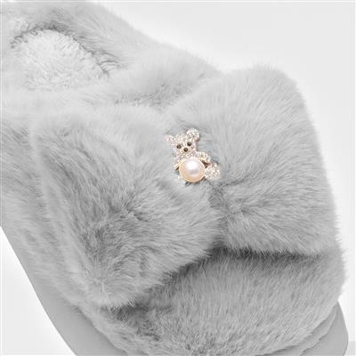 Womens Grey Teddy Bear Mule Slipper