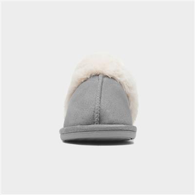 Womens Grey Faux Fur Lined Mule Slipper