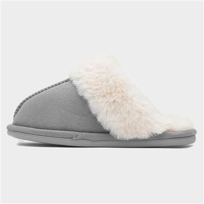 Womens Grey Faux Fur Lined Mule Slipper