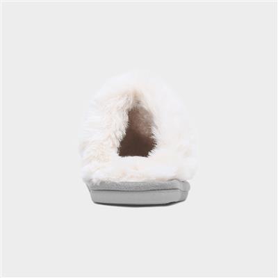Womens Grey Faux Fur Lined Mule Slipper