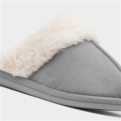 Womens Grey Faux Fur Lined Mule Slipper