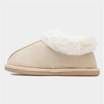 Womens Nude Faux Fur Full Slipper