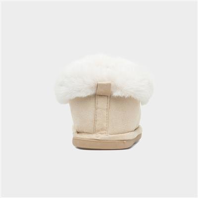 Womens Nude Faux Fur Full Slipper