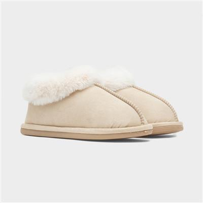 Womens Nude Faux Fur Full Slipper