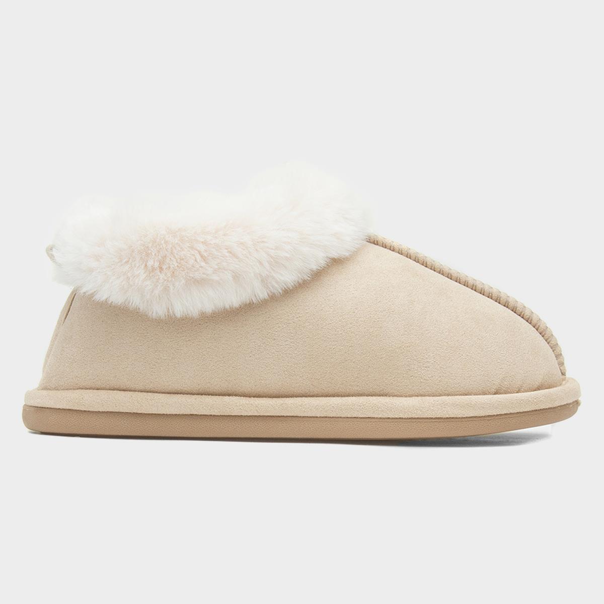 Womens Nude Faux Fur Full Slipper