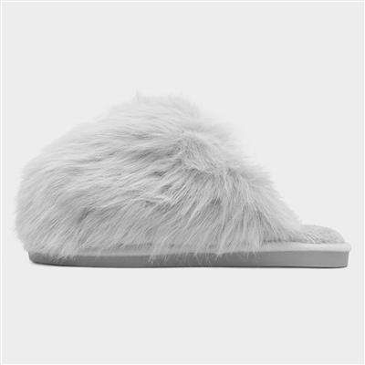 Coco Womens Grey Fluffy Mule Slipper