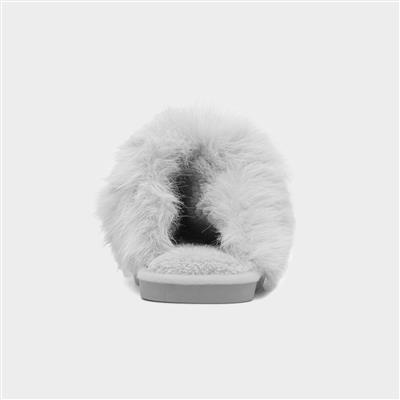 Coco Womens Grey Fluffy Mule Slipper