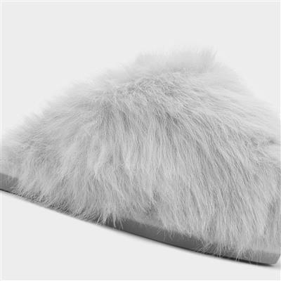 Coco Womens Grey Fluffy Mule Slipper