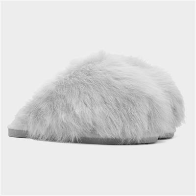Coco Womens Grey Fluffy Mule Slipper