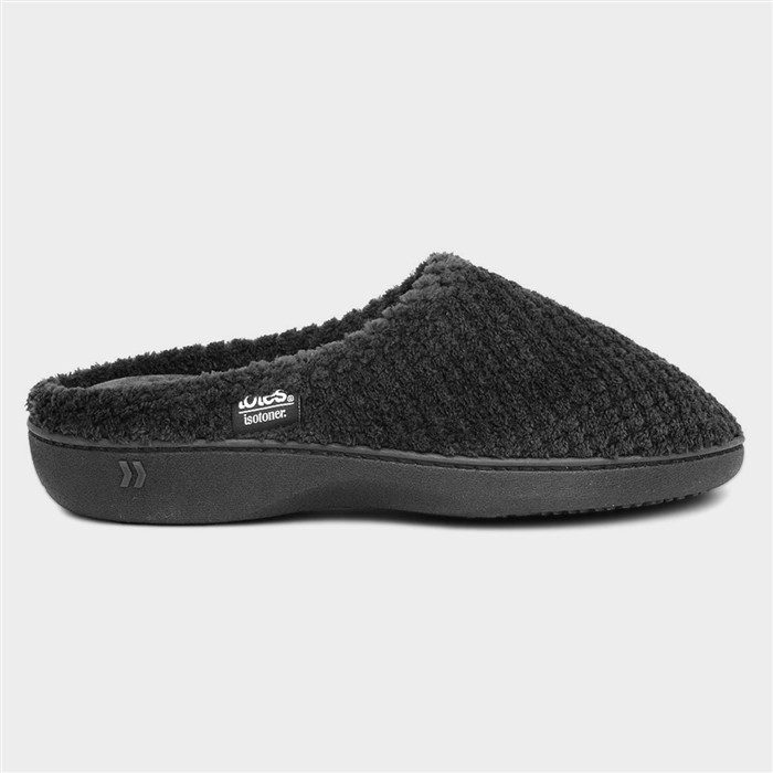 Totes Women's Black Popcorn Terry Mule Slipper Size 7