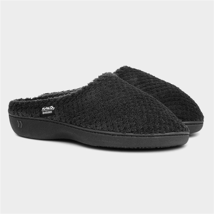 Popcorn Terry Womens Black Mule Slipper