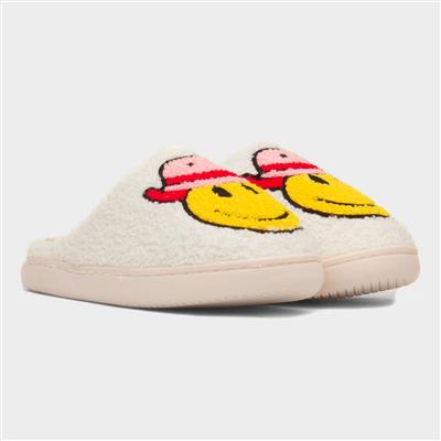 Womens Yellow Cowboy Happy Face Mule Slipper