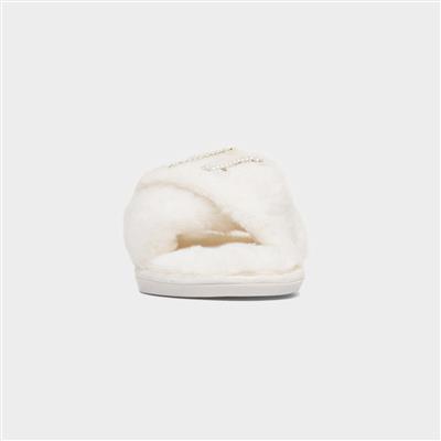 Wifey Womens Cream Fluffy Slipper