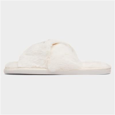 Wifey Womens Cream Fluffy Slipper