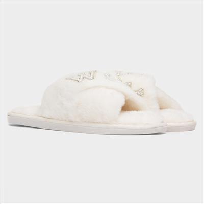 Wifey Womens Cream Fluffy Slipper