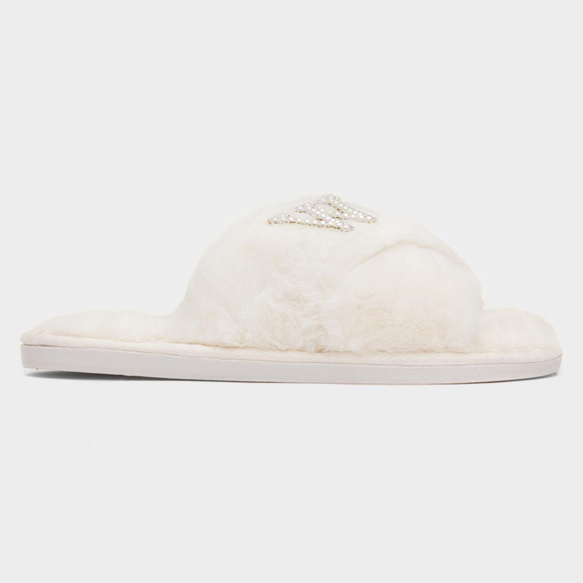 Wifey Womens Cream Fluffy Slipper