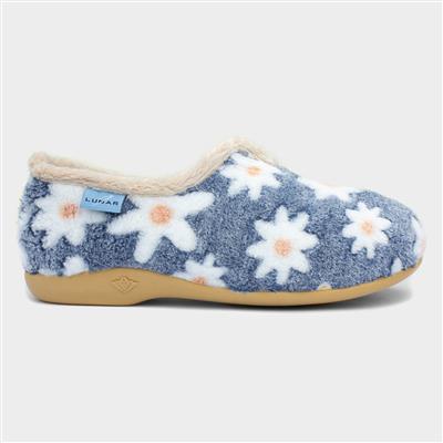 Daisy Womens Blue Floral Full Slipper