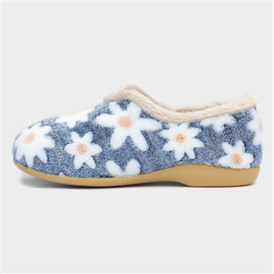 Daisy Womens Blue Floral Full Slipper