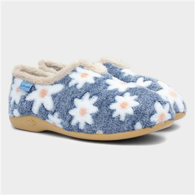 Daisy Womens Blue Floral Full Slipper