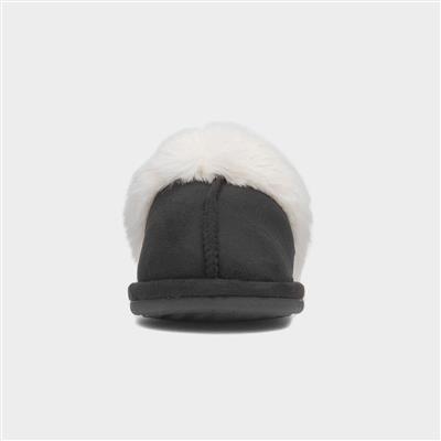 Womens Black Faux Fur Lined Mule Slipper