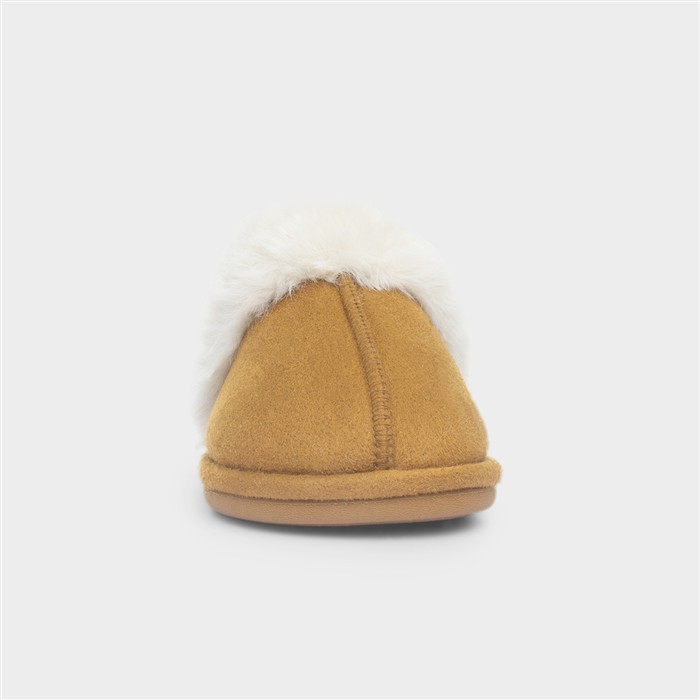 Inaya Womens Chestnut Mule Faux Fur Slipper